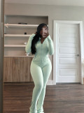 Solid Color Tight Long Sleeve Micro Flare Pants Suit CH-24057