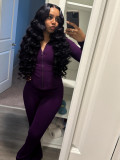 Solid Color Tight Long Sleeve Micro Flare Pants Suit CH-24057