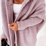 Hooded Collar Knit Bat Sleeve Loose Sweater GBLH-2101#