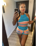 Sexy Backless Halter Tight Knits Shorts Suit GBLH-98156#