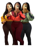 Color Block Long Sleeve Micro Flare Pants Suit CH-24060