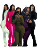 Solid Color Tight Long Sleeve Micro Flare Pants Suit CH-24057