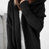 Hooded Collar Knit Bat Sleeve Loose Sweater GBLH-2101#