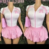 Pre Order: About 7 work days shipping Print Zipper Sleeveless T Shirt Skirt Suit YUEM-110180