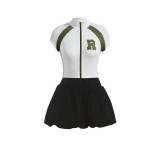 Pre Order: About 7 work days shipping Print Zipper Sleeveless T Shirt Skirt Suit YUEM-110180