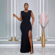 Solid Color Backless Split Maxi Dress NY-3278
