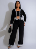 Stripe Cardigan Knits Casual Three Piece Pants Set ZSD-0336