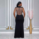 Solid Color Backless Split Maxi Dress NY-3278