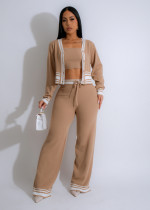 Stripe Cardigan Knits Casual Three Piece Pants Set ZSD-0336