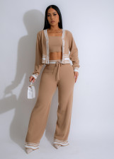Stripe Cardigan Knits Casual Three Piece Pants Set ZSD-0336