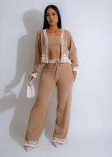 Stripe Cardigan Knits Casual Three Piece Pants Set ZSD-0336
