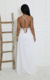 Solid Color Backless Sling Loose Maxi Dress XHXF-433