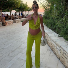 Sexy Backless Halter Tops Pants 2 Piece Set XEF-54368