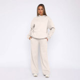 Solid Long Sleeve Hooded Sweatshirt Pants 2 Piece Set SSNF-211467