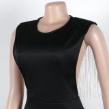 Solid Color Backless Split Maxi Dress NY-3278