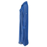 Plus Size Single-breasted Long Sleeve Denim Maxi Dress GDAM-218626