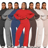 Solid Color Loose Long Sleeve Pants Two Piece Set SSNF-211468