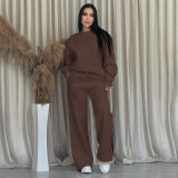 Solid Color Long Sleeve Loose Wide Leg Pants Set SSNF-211470