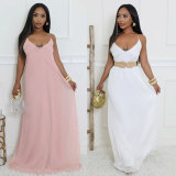 Solid Color Backless Sling Loose Maxi Dress XHXF-433