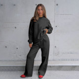 Solid Color Loose Long Sleeve Pants Two Piece Set SSNF-211468
