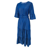 Plus Size Fashion Denim Puff Sleeve Midi Dress GDAM-218622