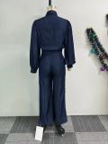 Tied Lantern Sleeve Shirt Wide Leg Pants Two Piece Set NY-3289