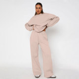 Solid Color Loose Long Sleeve Pants Two Piece Set SSNF-211468
