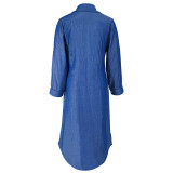 Plus Size Single-breasted Long Sleeve Denim Maxi Dress GDAM-218626