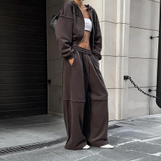 Hooded Long Sleeve Zipper Jacket Loose Pants Set XEF-55269