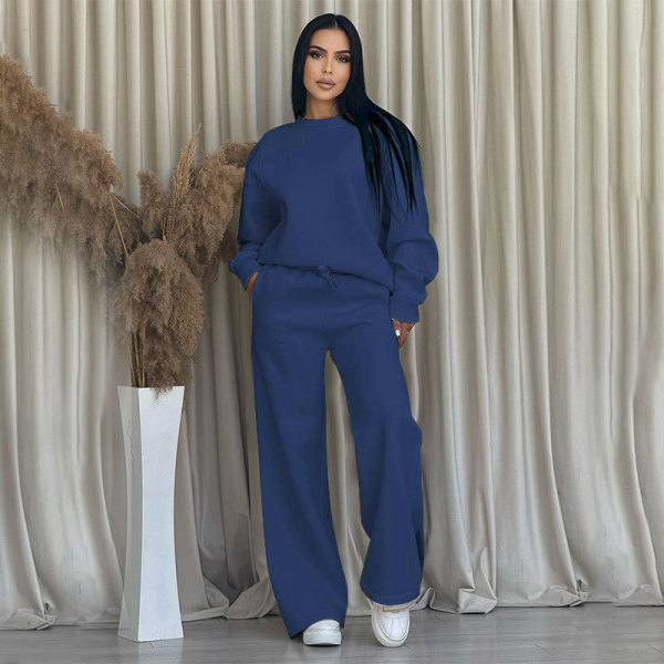 Solid Color Long Sleeve Loose Wide Leg Pants Set SSNF-211470