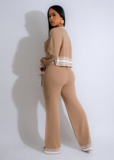 Stripe Cardigan Knits Casual Three Piece Pants Set ZSD-0336