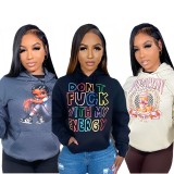 Long Sleeve Padded Hooded Print Loose Sweatshirt GDIM-2425