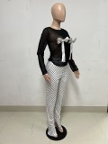Mesh Bow Spot Print Split Pants Two Piece Set YNSF-2655