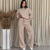 Solid Color Long Sleeve Loose Wide Leg Pants Set SSNF-211470