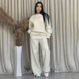 Solid Color Long Sleeve Loose Wide Leg Pants Set SSNF-211470
