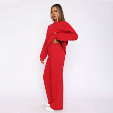 Solid Color Loose Long Sleeve Pants Two Piece Set SSNF-211468