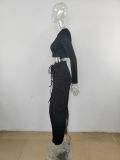 Solid Color Pleated Drawstring Long Skirt Suit MUE-M8075