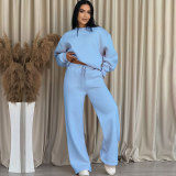 Solid Color Long Sleeve Loose Wide Leg Pants Set SSNF-211470