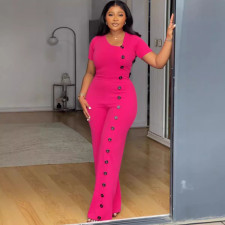 Irregular Neckline  Button Down Wide Leg Jumpsuit NY-10893