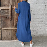 Plus Size Single-breasted Long Sleeve Denim Maxi Dress GDAM-218626