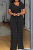 Irregular Neckline  Button Down Wide Leg Jumpsuit NY-10893