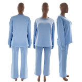 Solid Color Long Sleeve Loose Wide Leg Pants Set SSNF-211470