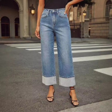 Fashion Loose Rolled Hem Washed Jeans GKNF-11035