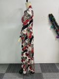 Print Long Sleeve Button Side Split Maxi Dress NY-10897