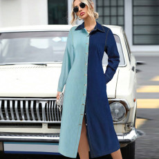 Denim Color Block Long Sleeve Maxi Dress GDAM-218550