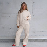 Solid Color Loose Long Sleeve Pants Two Piece Set SSNF-211468