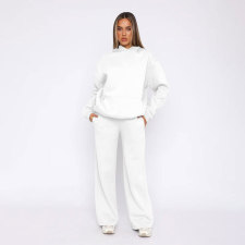 Solid Long Sleeve Hooded Sweatshirt Pants 2 Piece Set SSNF-211467