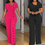 Irregular Neckline  Button Down Wide Leg Jumpsuit NY-10893