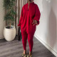V-neck Lantern Sleeve Split Shirts Pants Suit NY-10900