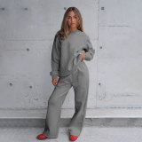 Solid Color Loose Long Sleeve Pants Two Piece Set SSNF-211468